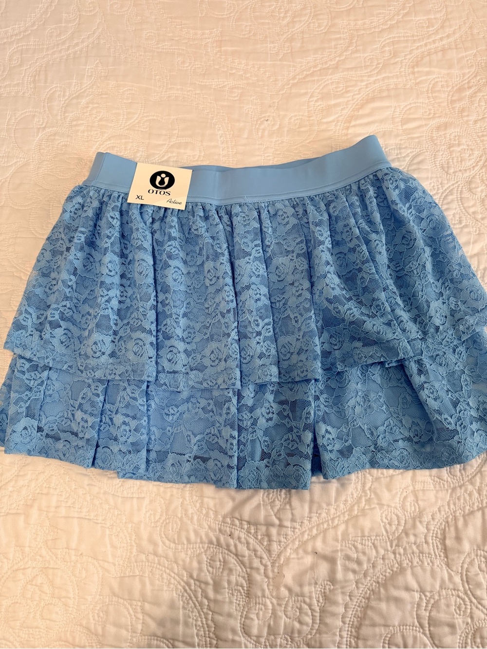 Blue Lace Tiered Mini Skirt